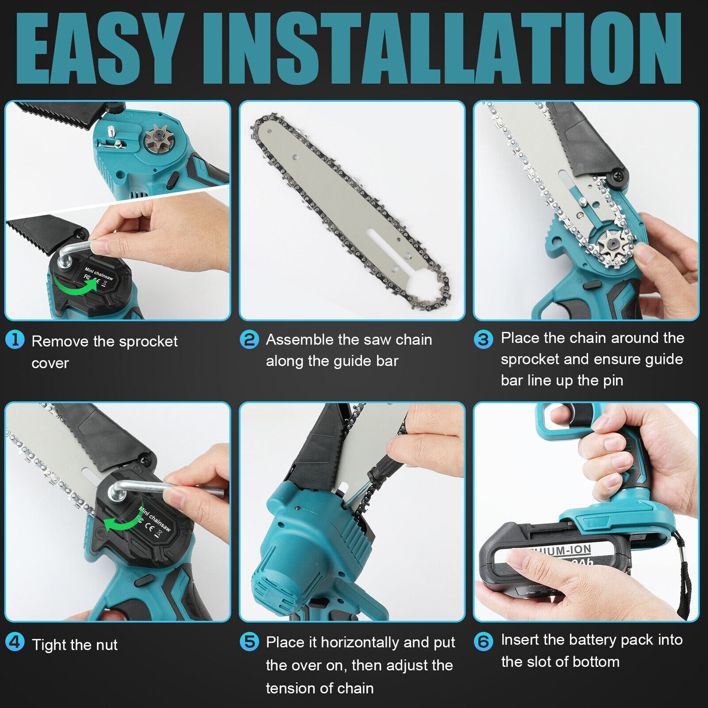 6” Mini Cordless Electric Chainsaw – Rechargeable Wood Cutter with 2x Batteries