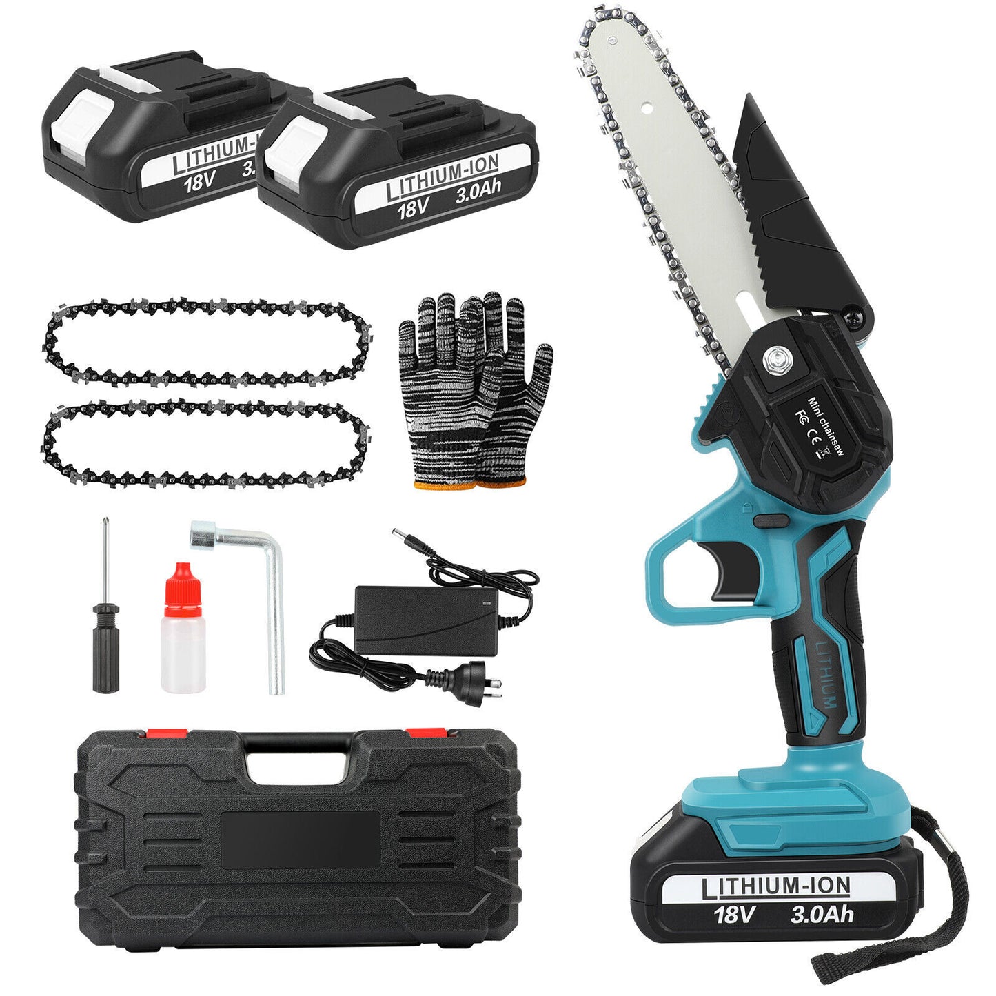 6” Mini Cordless Electric Chainsaw – Rechargeable Wood Cutter with 2x Batteries