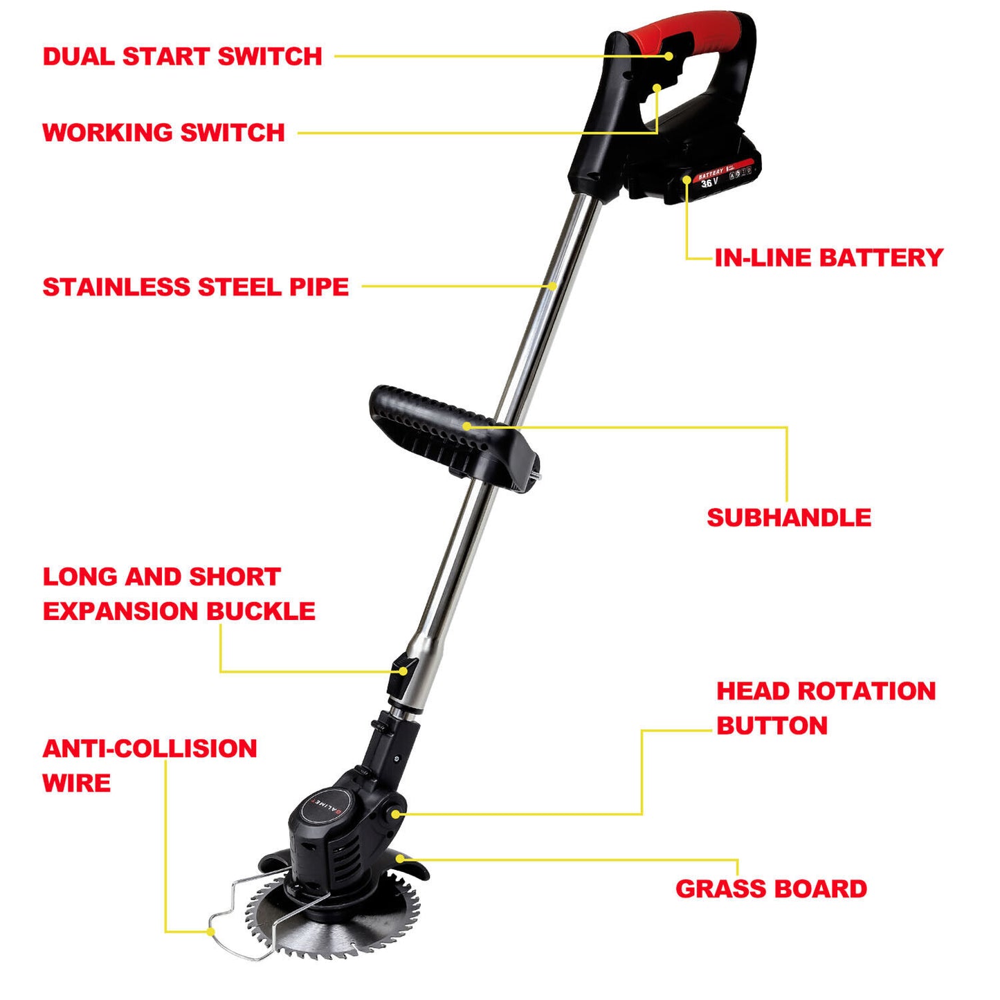 Cordless Electric Grass Trimmer & Whipper Snipper – 2x Batteries Included | 36V Rechargeable Cutter