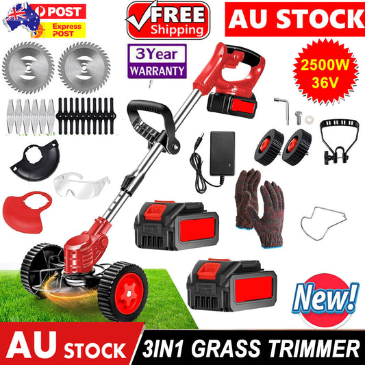 Cordless Electric Grass Trimmer & Whipper Snipper – 2x Batteries Included | 36V Rechargeable Cutter