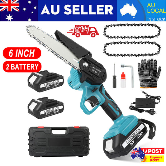 6” Mini Cordless Electric Chainsaw – Rechargeable Wood Cutter with 2x Batteries