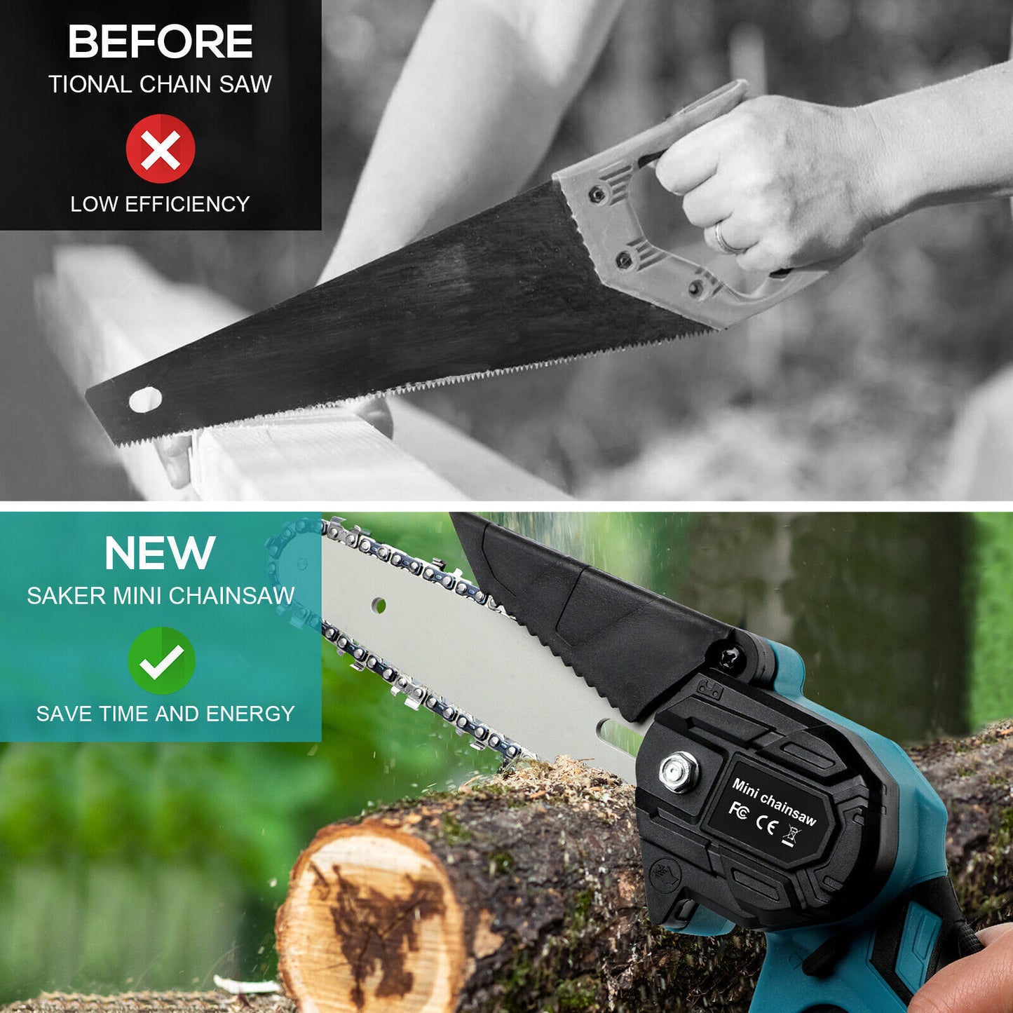 6” Mini Cordless Electric Chainsaw – Rechargeable Wood Cutter with 2x Batteries