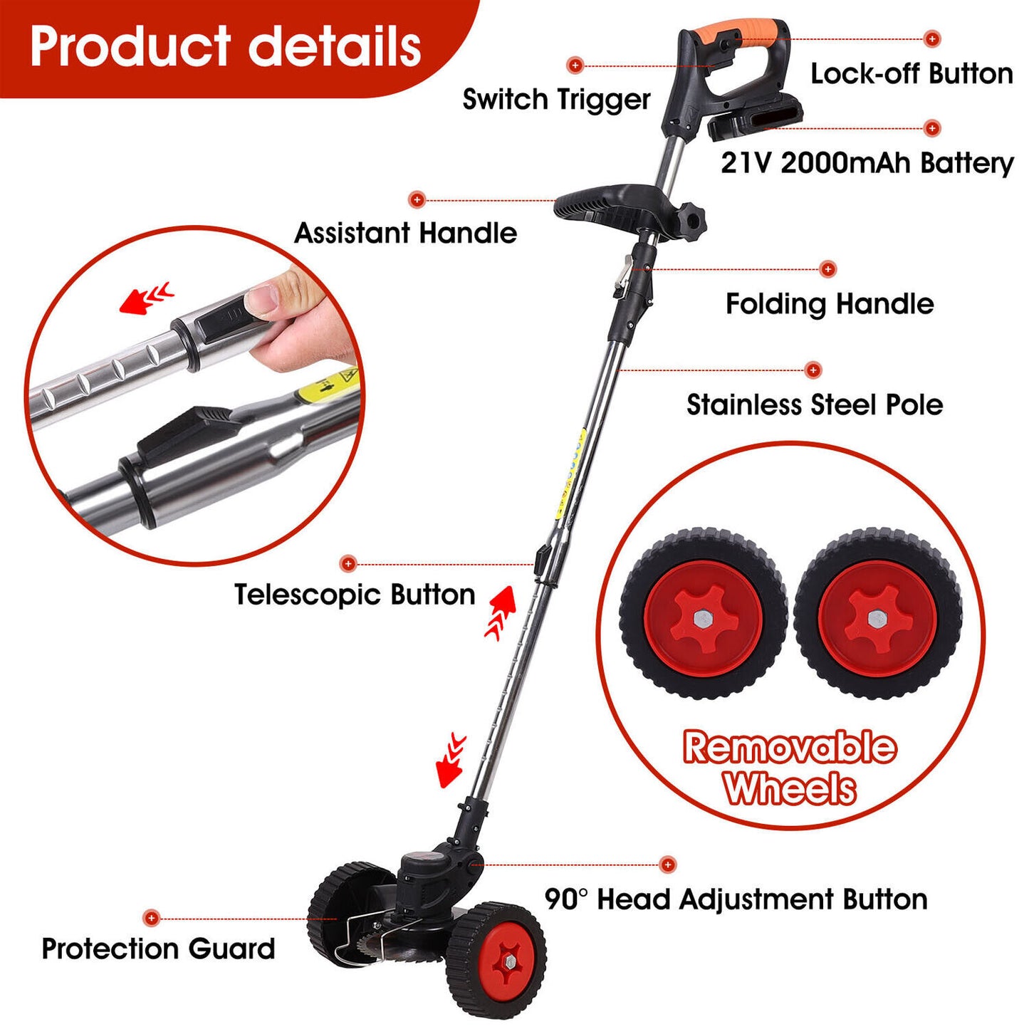 Cordless Electric Grass Trimmer & Whipper Snipper – 2x Batteries Included | 36V Rechargeable Cutter